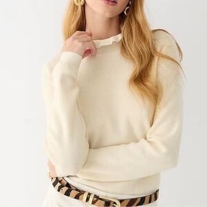 J.Crew Ivory Merino Wool Blend Sweater Mock Ruffle Neck Medium